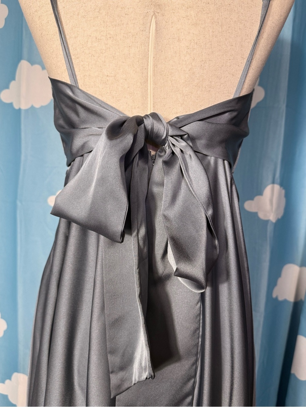 ASOS grey blue silky dress / gown w bow and spaghetti straps. "slip dress" M - Picture 5 of 5
